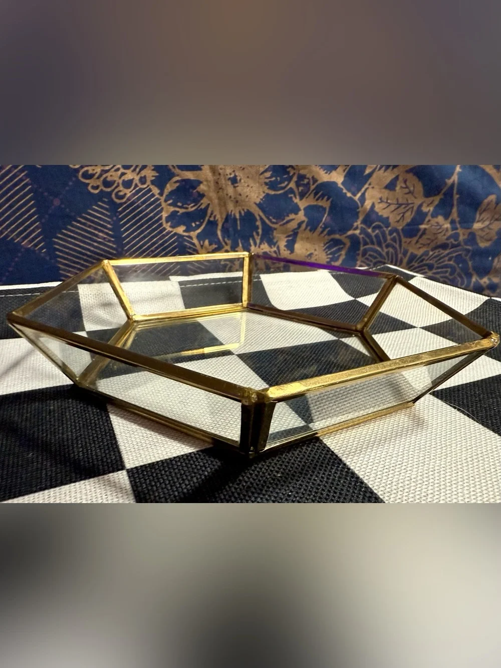 Vintage Hexagon Glass & Brass 8